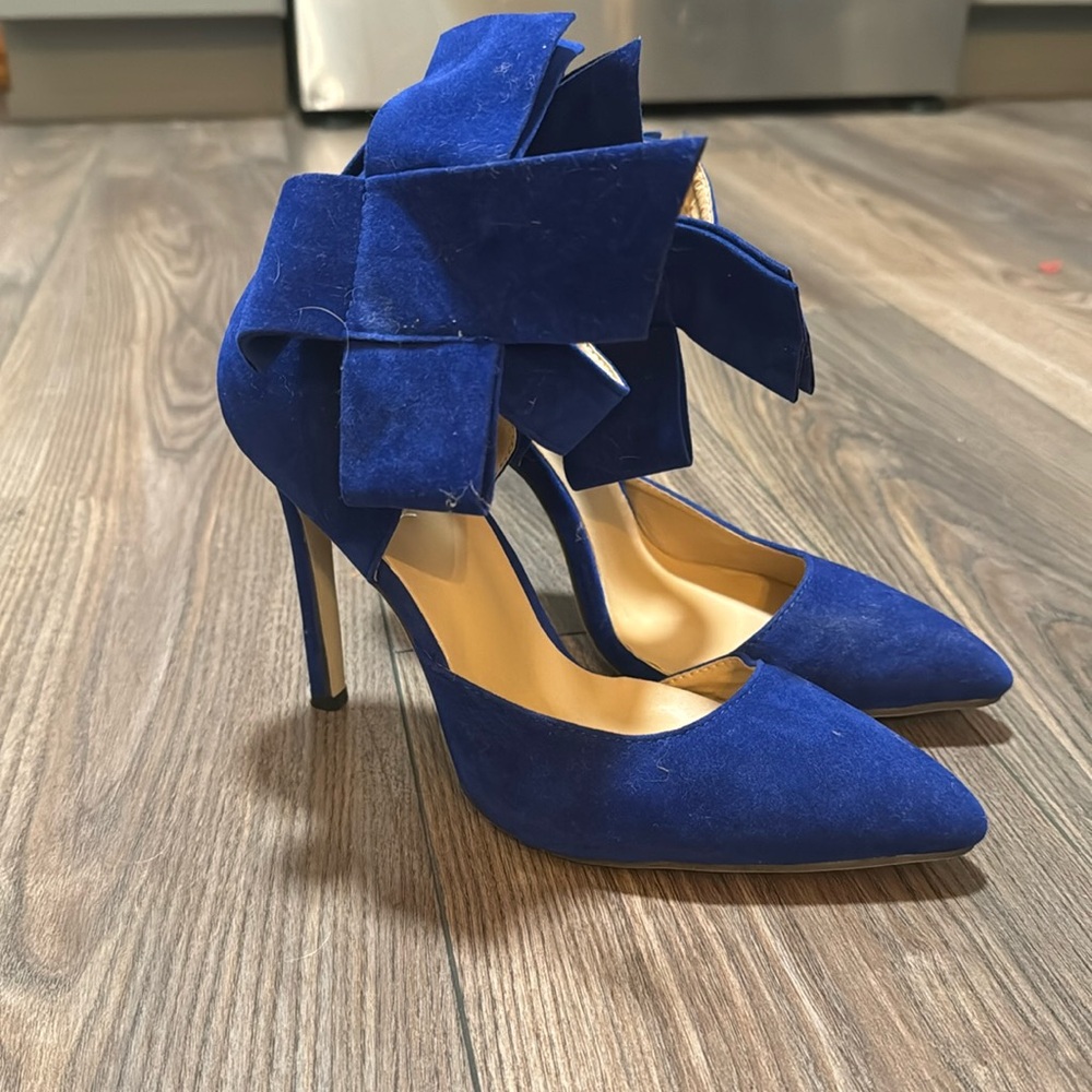 Blue Suede Bow Heel
